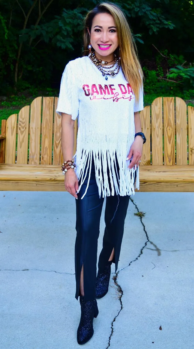 Game Day Fringe Sequin Top