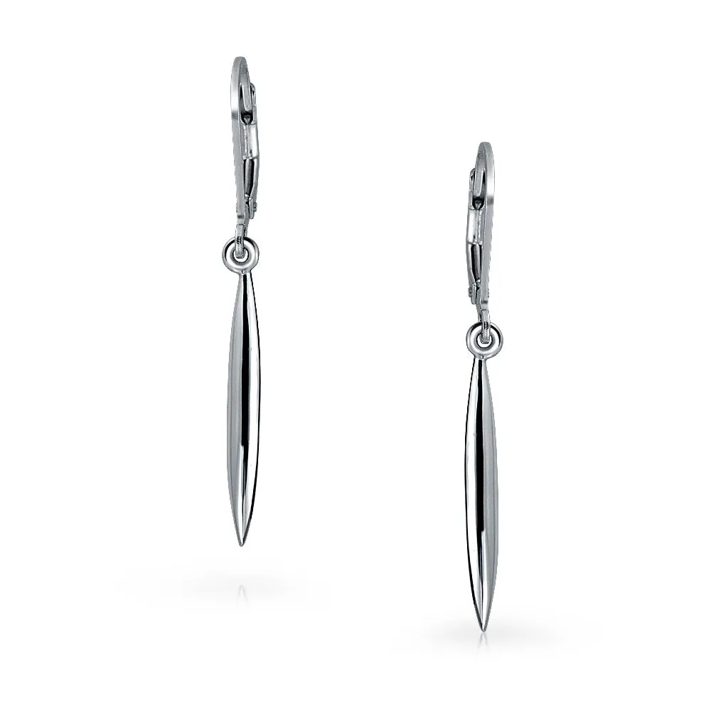 Geometric Bar Feather Lever back Drop Earrings .925 Sterling Silver