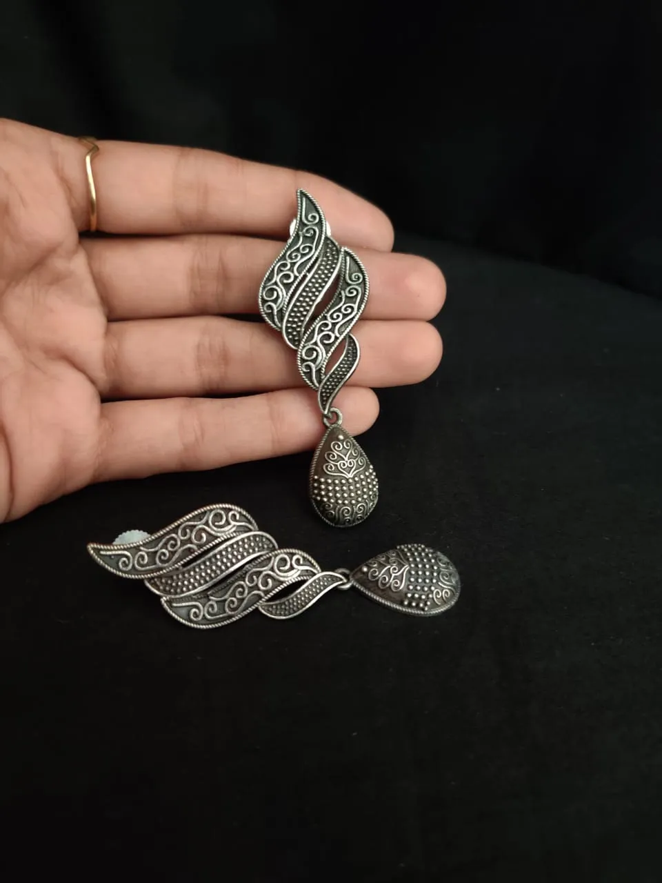 German Silver layered shape hanging Earring