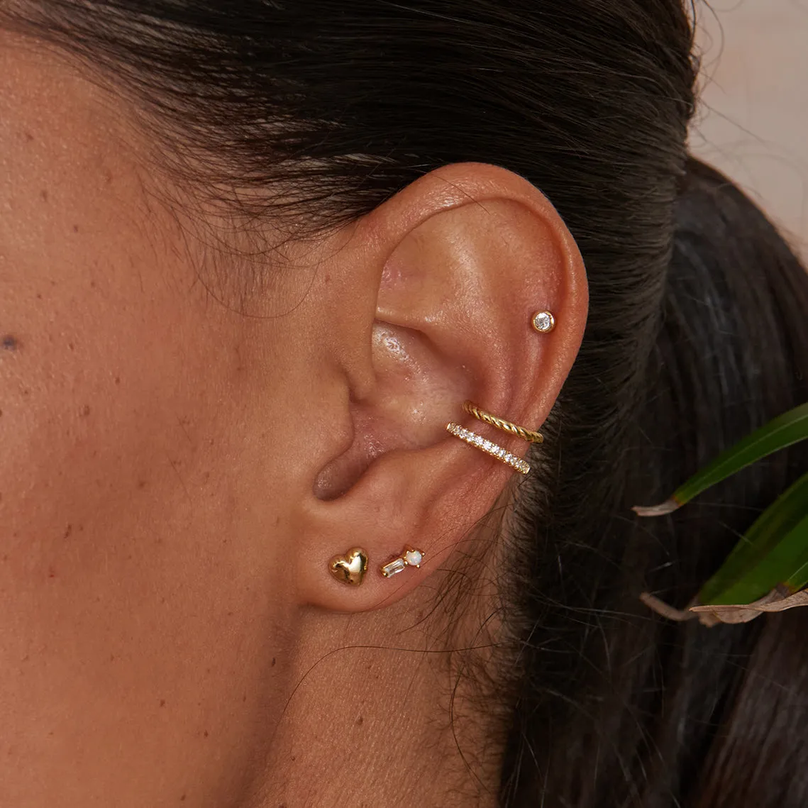 Gold Puffy Heart Stud Earrings
