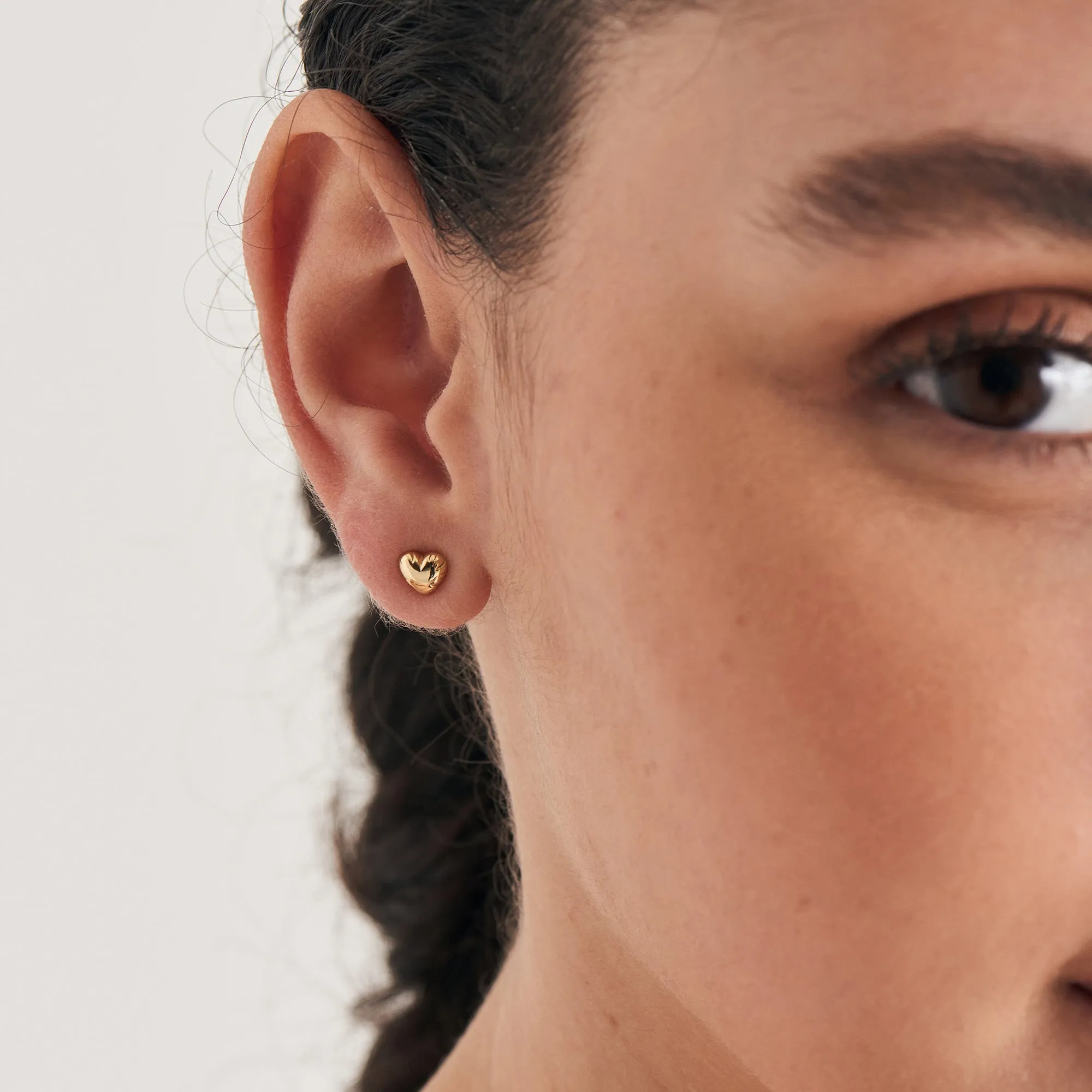 Gold Puffy Heart Stud Earrings