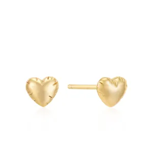 Gold Puffy Heart Stud Earrings