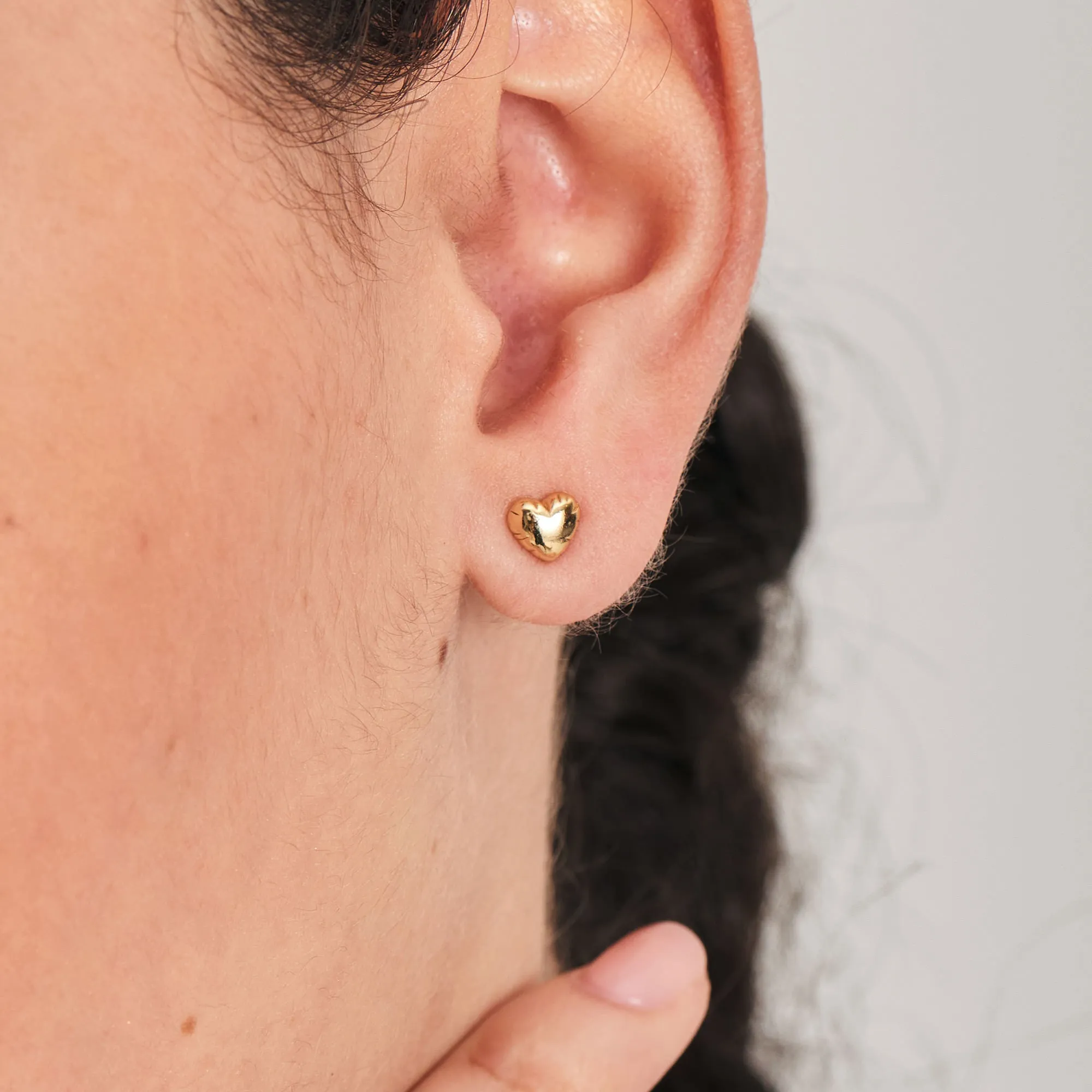 Gold Puffy Heart Stud Earrings