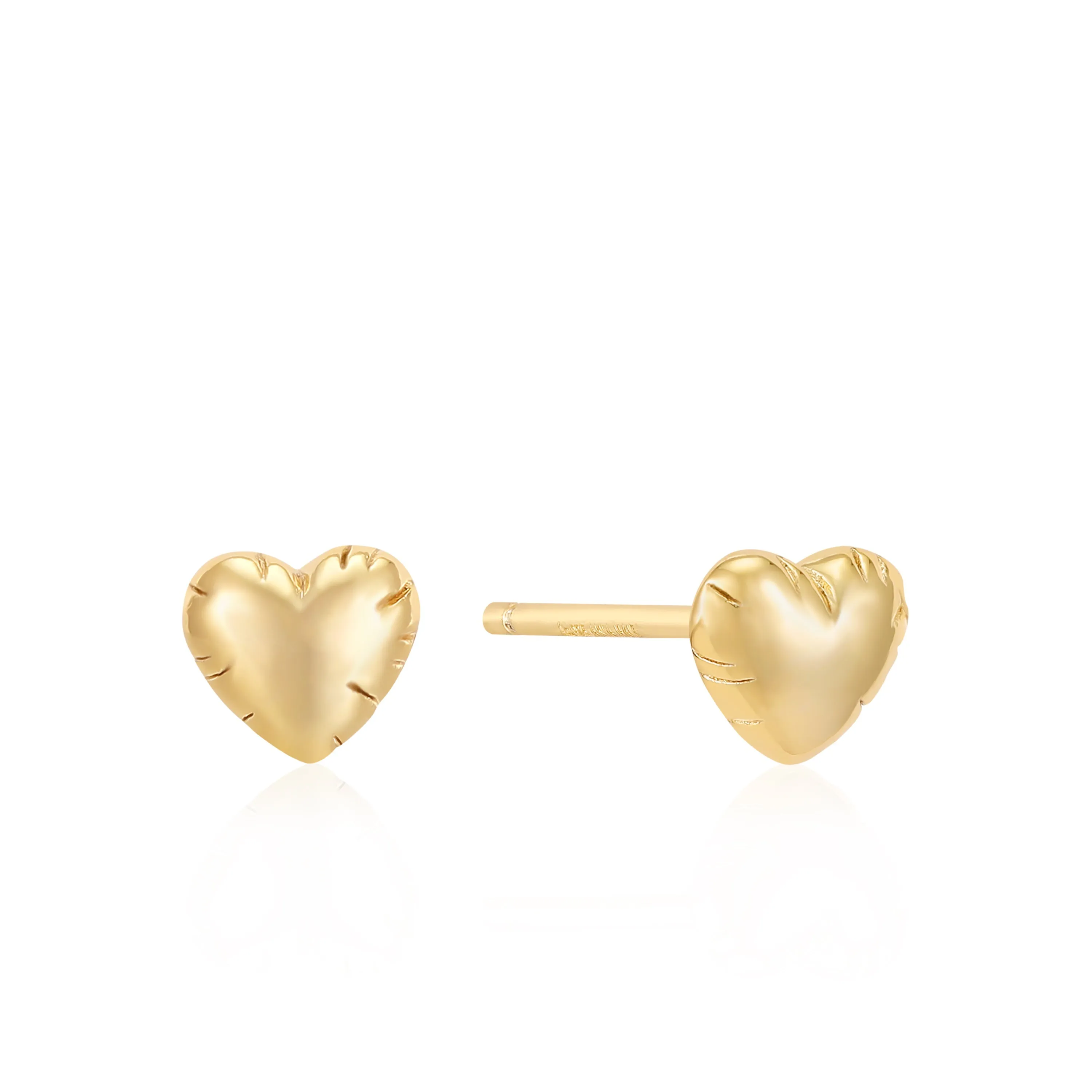 Gold Puffy Heart Stud Earrings