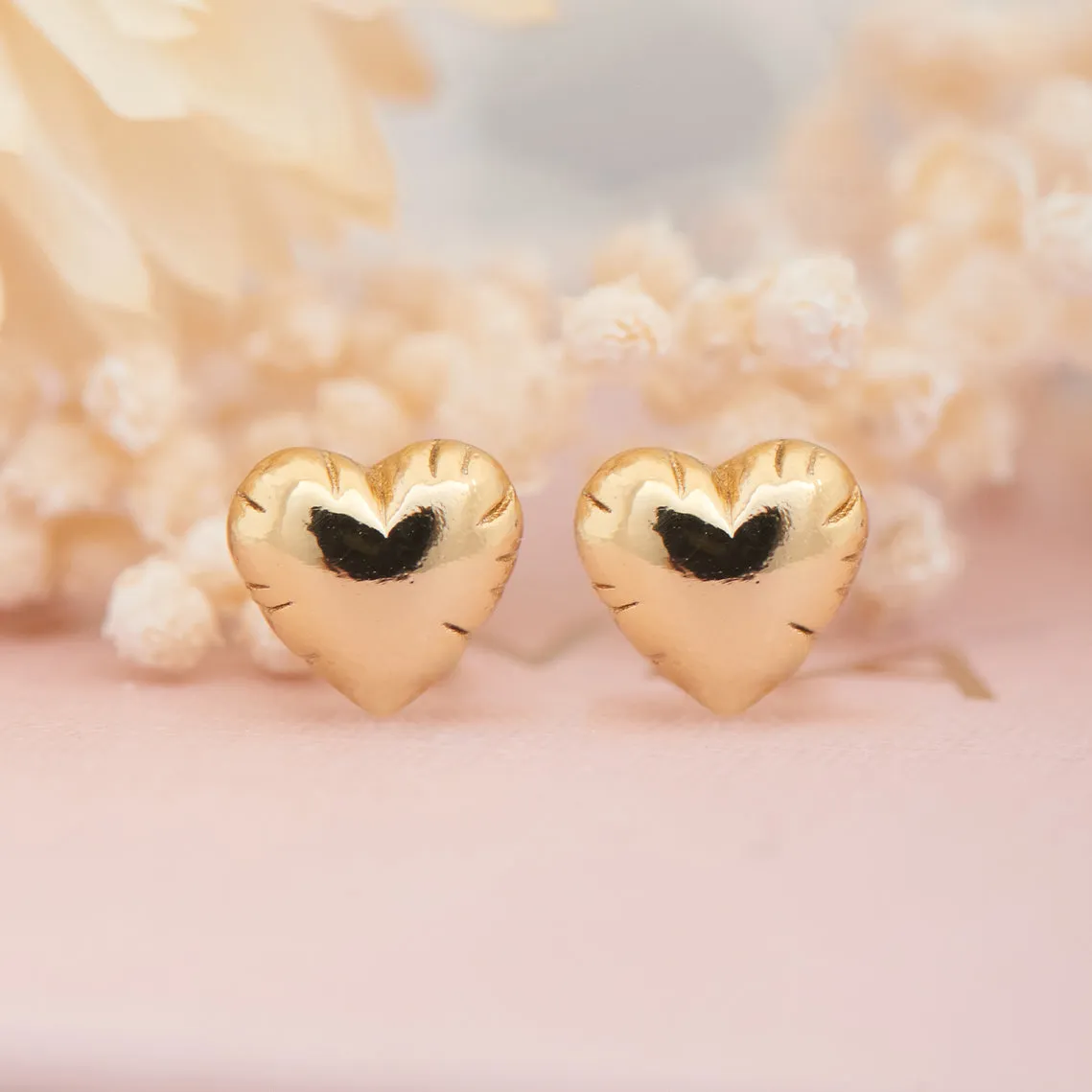 Gold Puffy Heart Stud Earrings