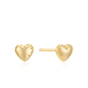 Gold Puffy Heart Stud Earrings