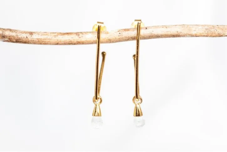 Gold Vermeil V shape Earrings in Aqua Marine