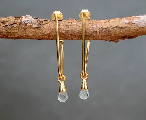 Gold Vermeil V shape Earrings in Aqua Marine