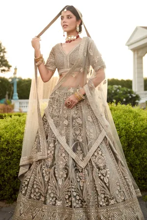 Grey Bridal Velvet Lehenga Set (D277)