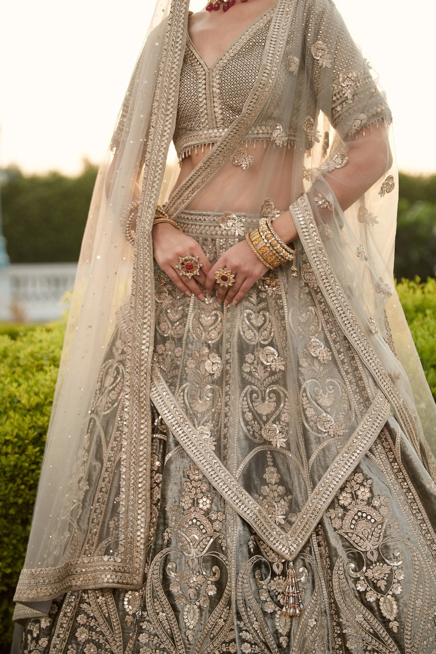 Grey Bridal Velvet Lehenga Set (D277)