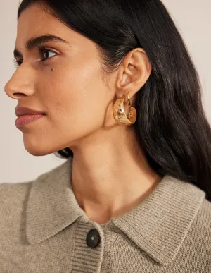 Hammered Hoop Earrings-Gold