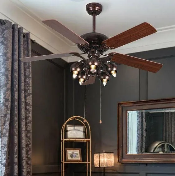Hardy-52" Vintage Rustic Ceiling Fan Light w/ 5 Reversible Blades