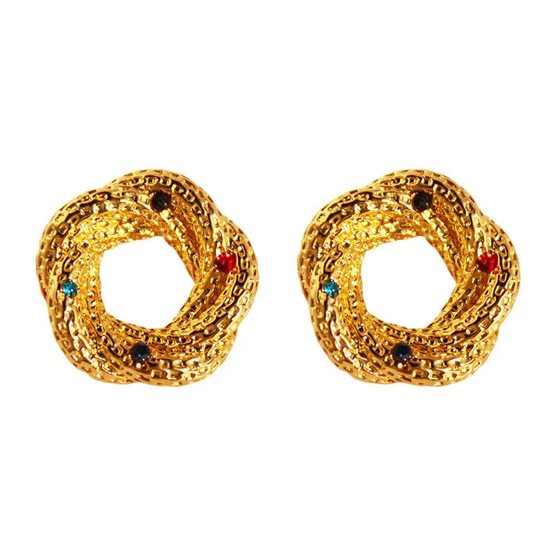 High-grade Button Zicron Spiral Round Stud Earrings LJ25