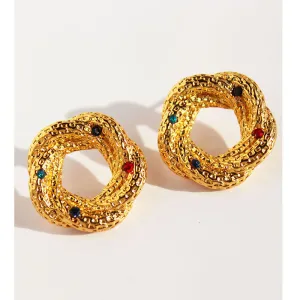 High-grade Button Zicron Spiral Round Stud Earrings LJ25