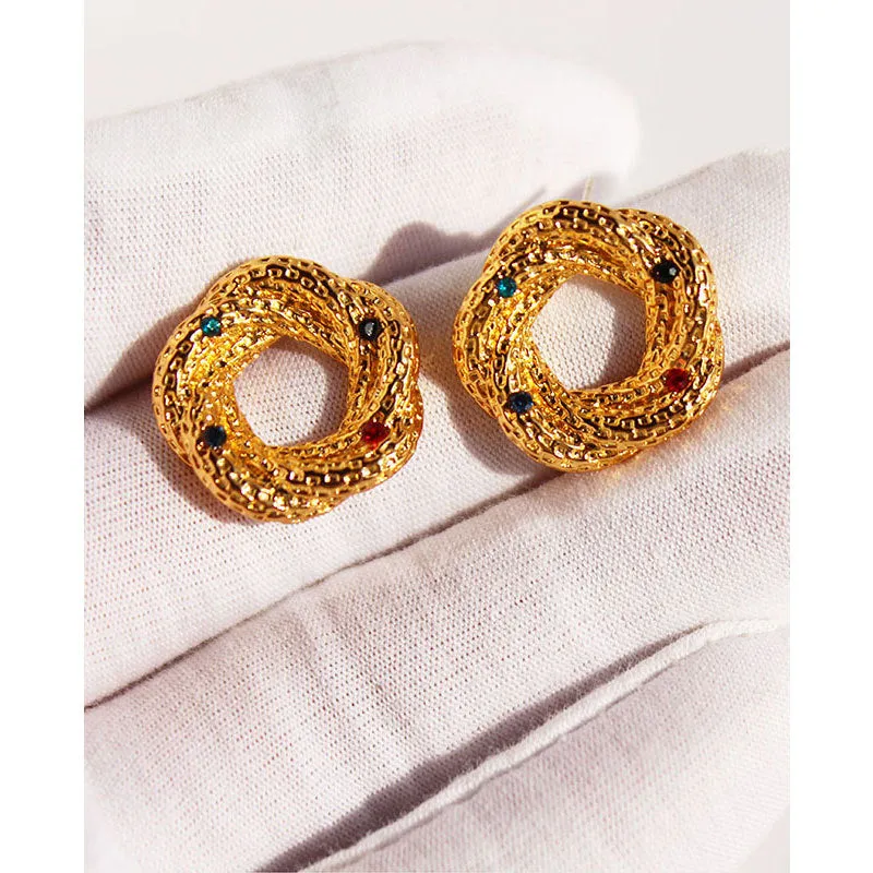 High-grade Button Zicron Spiral Round Stud Earrings LJ25