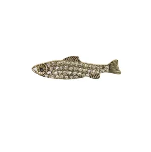 Hot Tomato A Fine Fish Brooch in Antique Gold and Clear Crystals