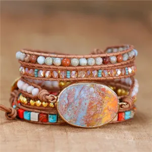 Jasper Blue Orange 5 Wraps Bracelet
