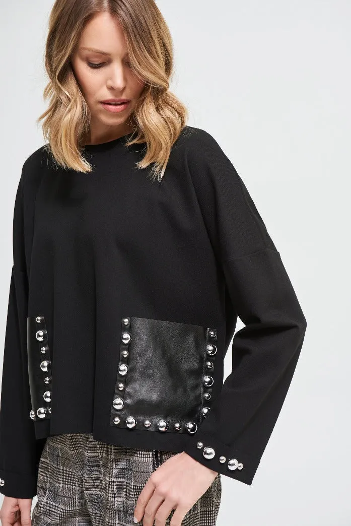Joseph Ribkoff Leather/Studded Top 213000