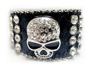 Leather Rhinestone Adjustable Bling Studded Bracelet
