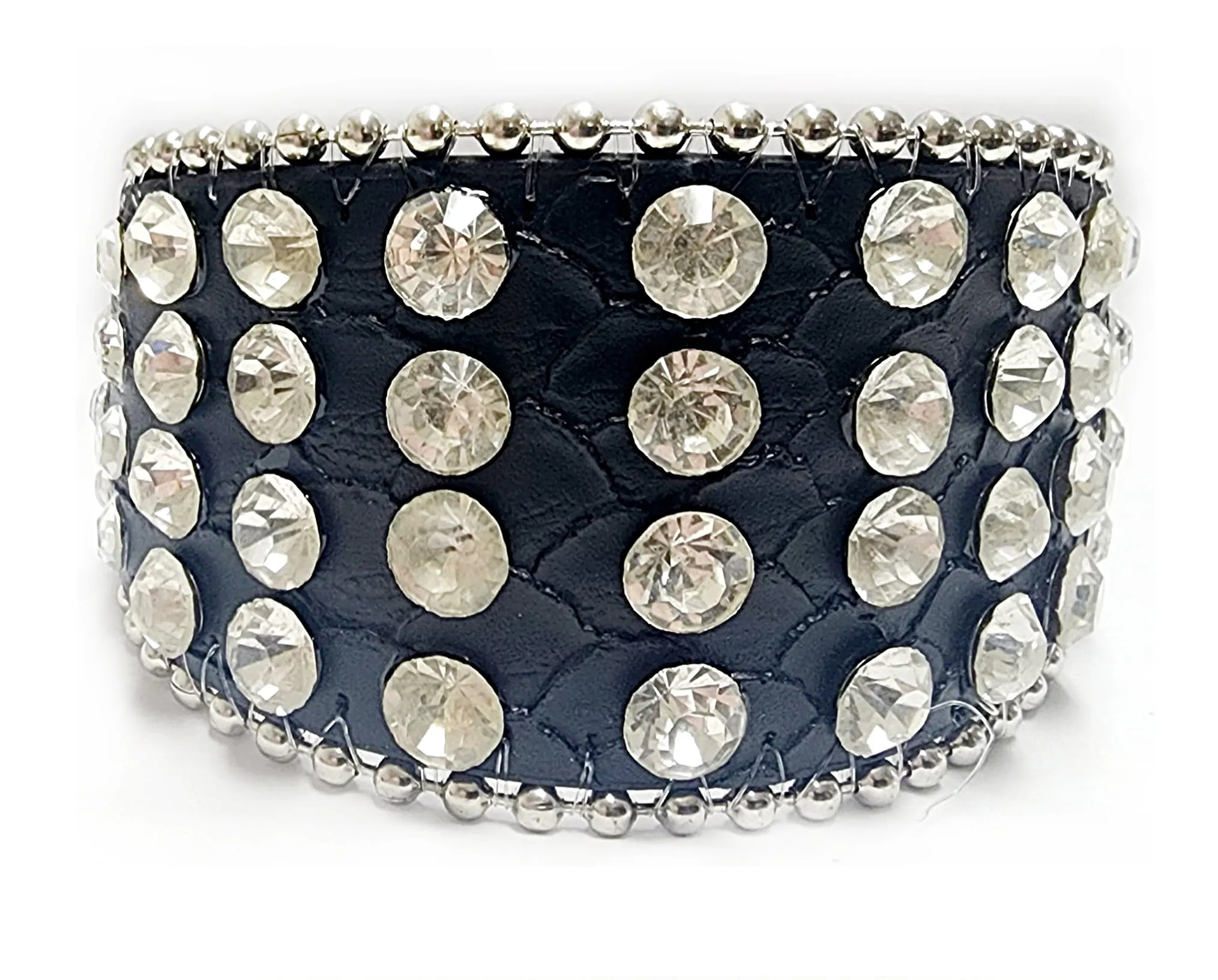 Leather Rhinestone Adjustable Bling Studded Bracelet