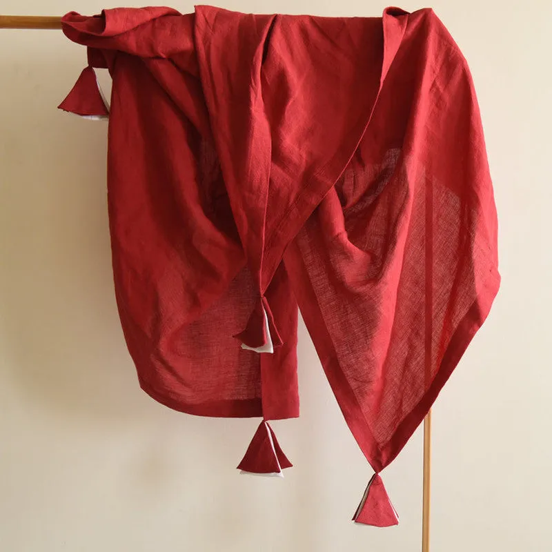 Linen Throw | Soft Texture | Tassels | Brick Red | 152 x 122 cm