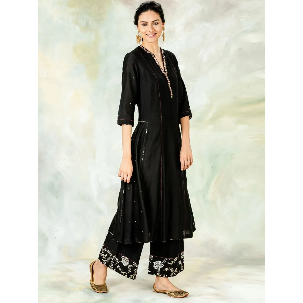 Mandira Wirk Embellished Kurta With Black Palazzo And Hand Embroidered Dupatta (Set of 3)