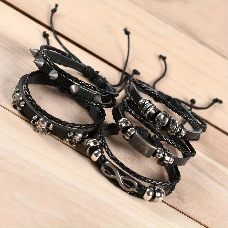 Mens Edgy Skull Spike Bracelet Set  Punkinspired Fashion