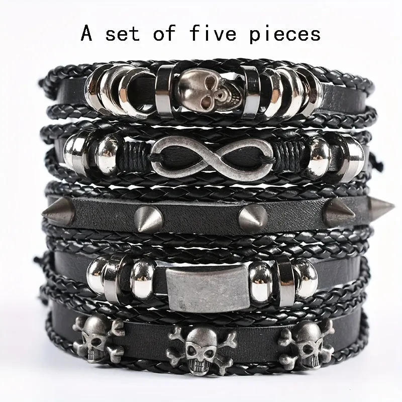 Mens Edgy Skull Spike Bracelet Set  Punkinspired Fashion