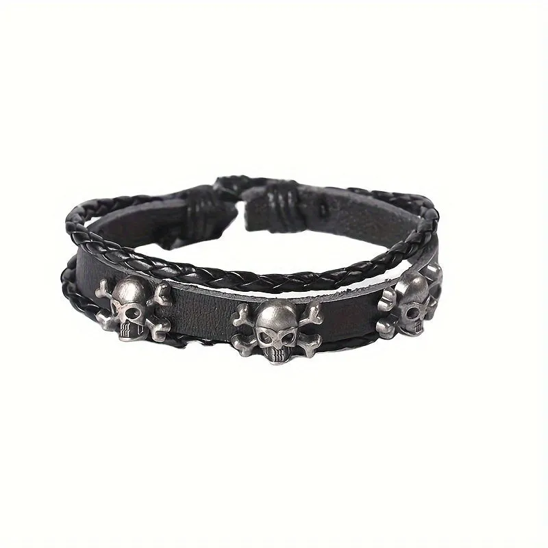 Mens Edgy Skull Spike Bracelet Set  Punkinspired Fashion