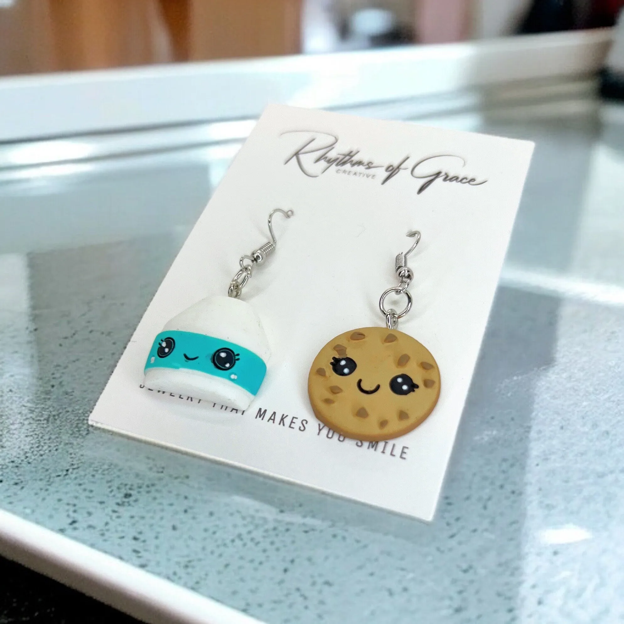 Milk and Cookies Earrings - Handmade Earrings, Milk and Cookies, Handmade Jewelry, We Go Together Like, Chocolate Chip Cookie, Food Earrings