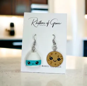 Milk and Cookies Earrings - Handmade Earrings, Milk and Cookies, Handmade Jewelry, We Go Together Like, Chocolate Chip Cookie, Food Earrings