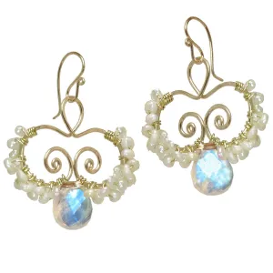 Moonstone and Pearl Earrings N138 4 by Calico Juno Designs, Bonnie Riconda