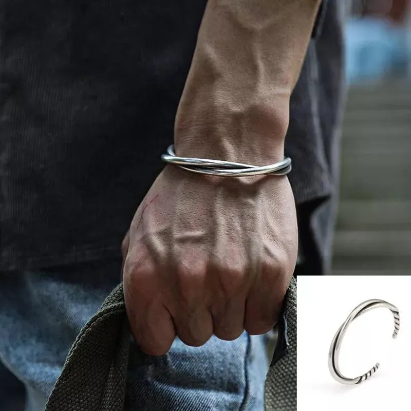 New Fashion Vintage Silver Plated Tiger Bracelet Men\\'s Open Bangles Domineering Street Rider Rock Party Jewelry Gift