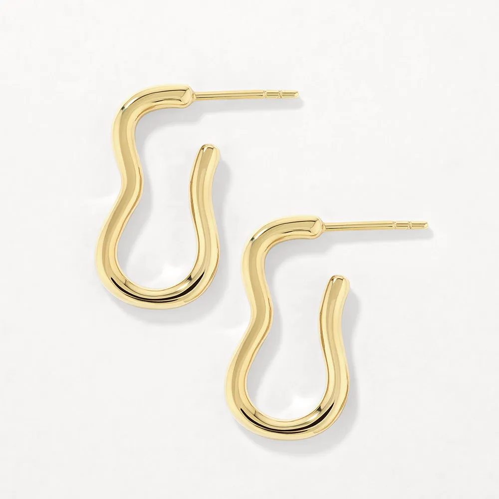 Pinched Paperclip Hoop Stud Earrings in Gold