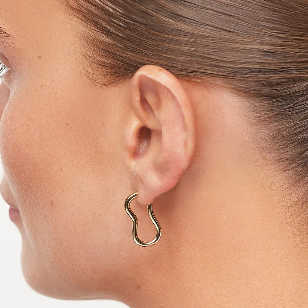 Pinched Paperclip Hoop Stud Earrings in Gold