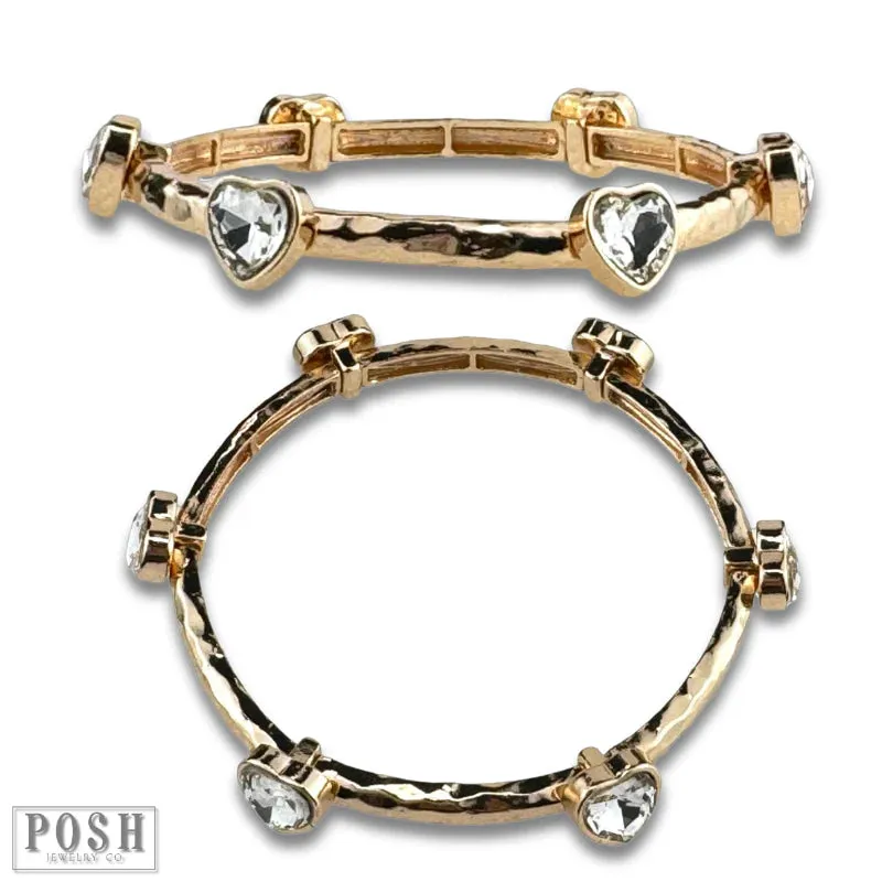 Posh Jewelry Co. Rhinestone Heart Stretch Cuff Bracelet In Gold Or Silver