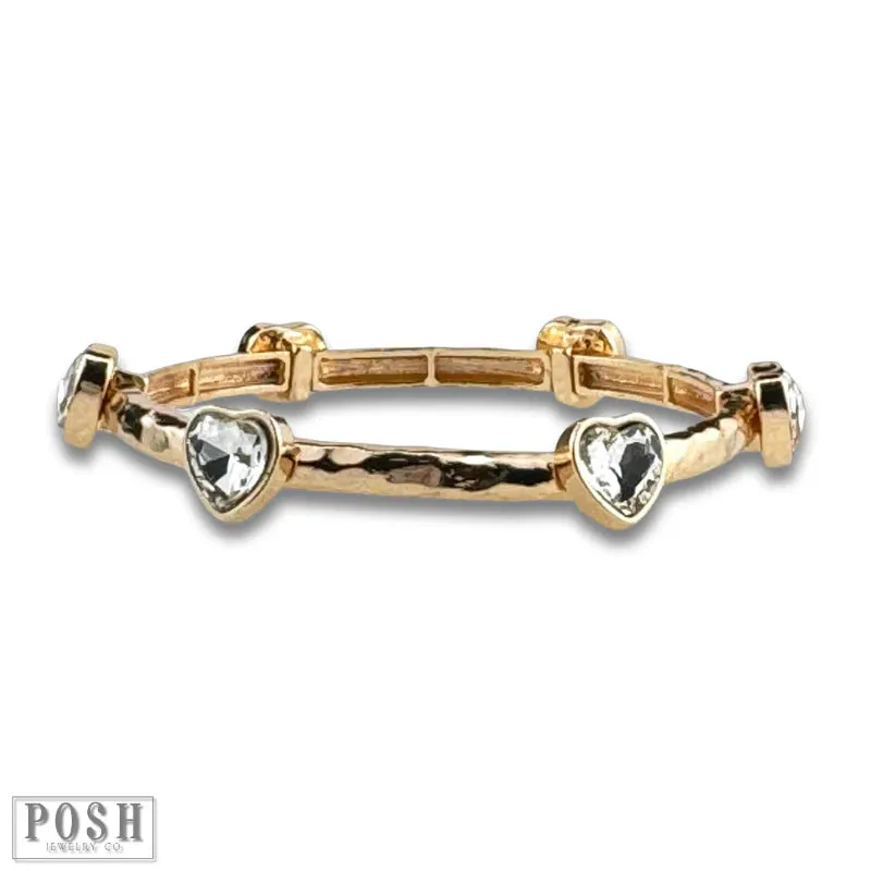 Posh Jewelry Co. Rhinestone Heart Stretch Cuff Bracelet In Gold Or Silver