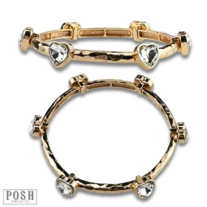 Posh Jewelry Co. Rhinestone Heart Stretch Cuff Bracelet In Gold Or Silver
