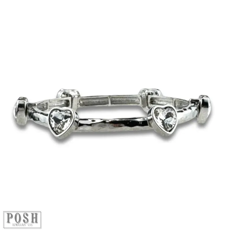 Posh Jewelry Co. Rhinestone Heart Stretch Cuff Bracelet In Gold Or Silver
