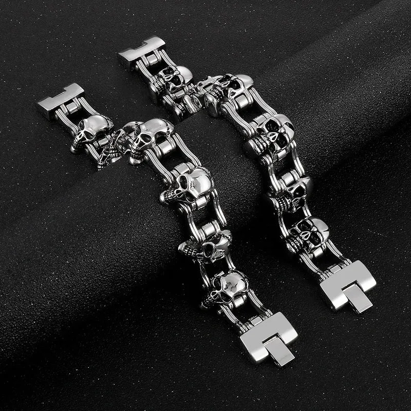 Retro Skull Locomotive Stainless Steel Bracelet for Men - Hiphop Street Style Jewelry