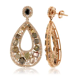 Rose Gold Rustic Diamond and Diamond Dangle Earrings