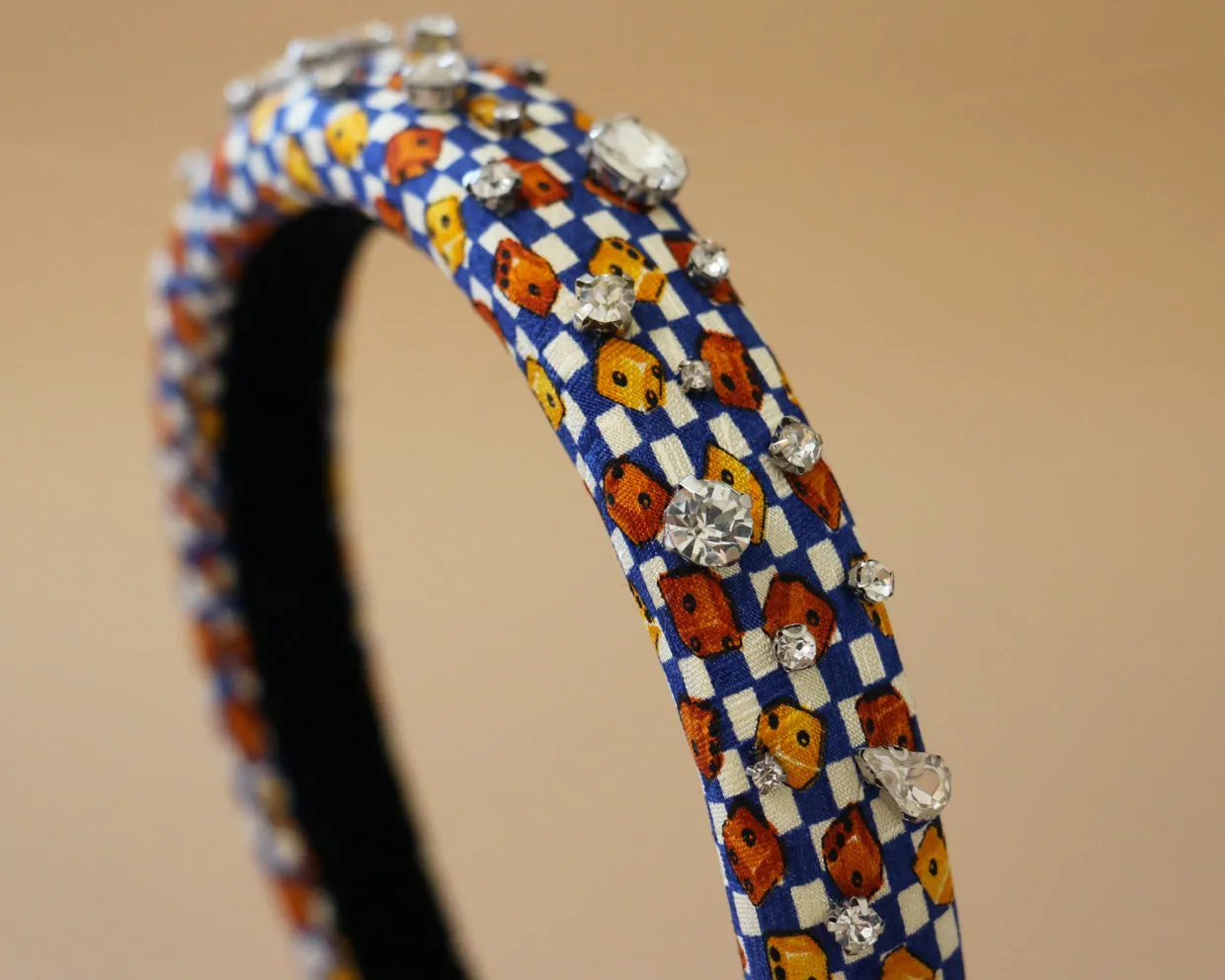 Slender Headband White Blue Dice