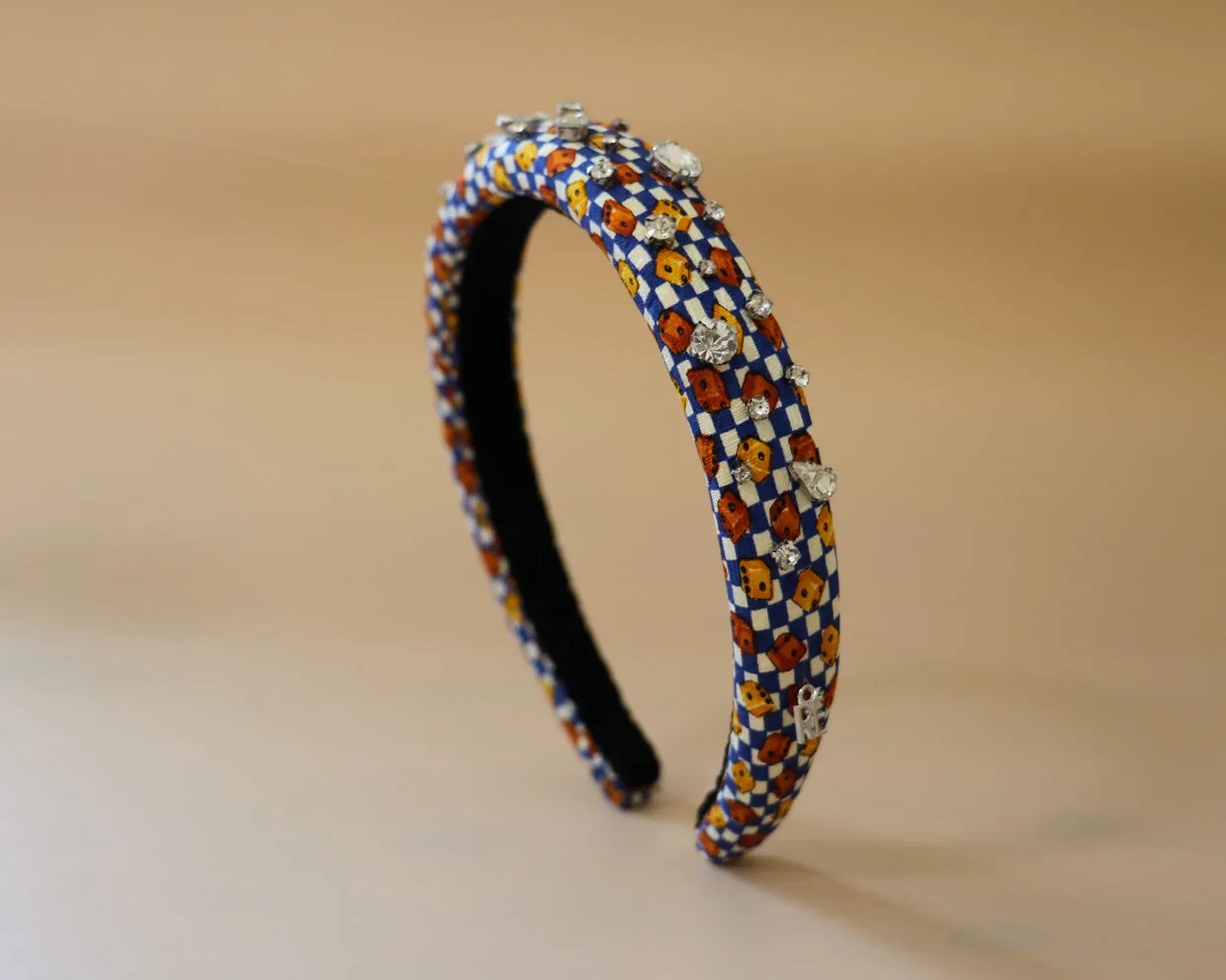 Slender Headband White Blue Dice