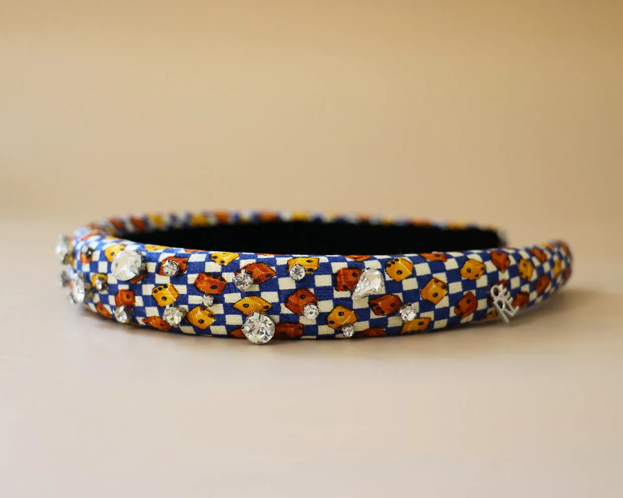 Slender Headband White Blue Dice