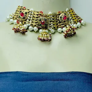 Statement Collar Choker With Multicolor Beads And Pearls