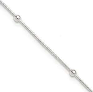 Sterling Silver 10in Plus1.5 in ext Polished Beaded Anklet