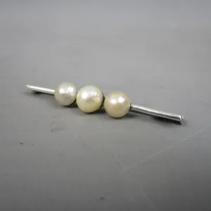 Sterling Silver & Three Pearl Brooch Antique Edwardian c1910