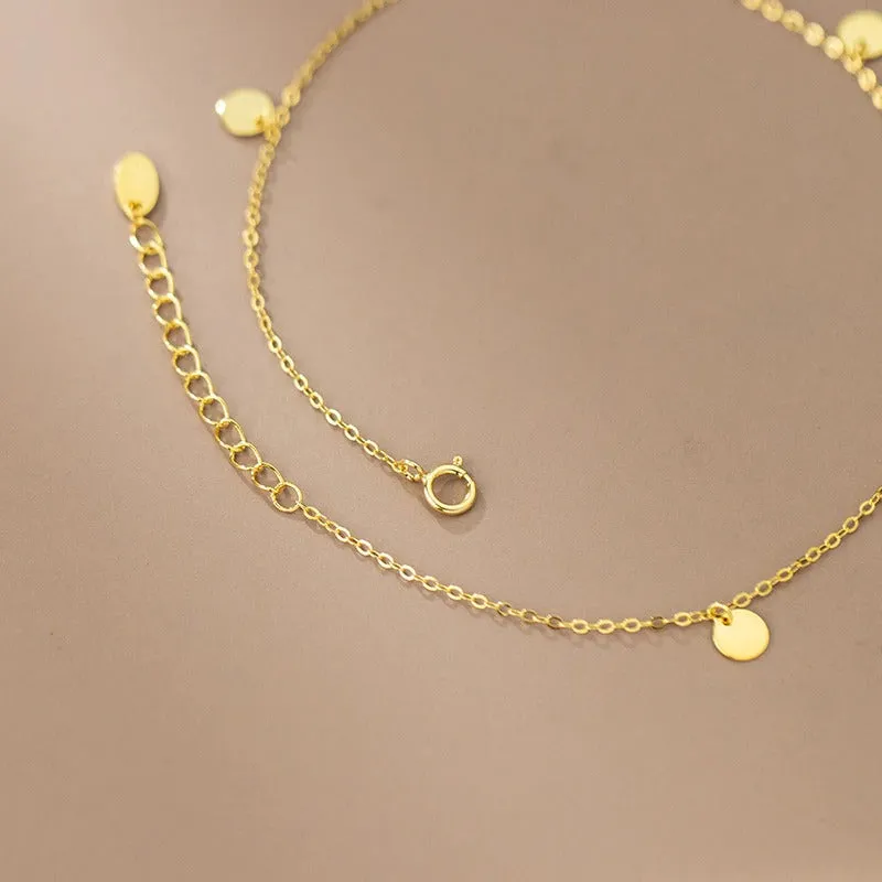 Sterling Silver Minimalist Disc Cross Link Chain Anklet