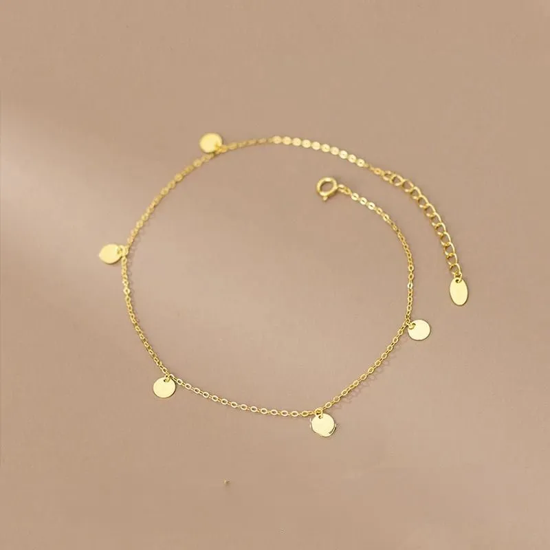 Sterling Silver Minimalist Disc Cross Link Chain Anklet