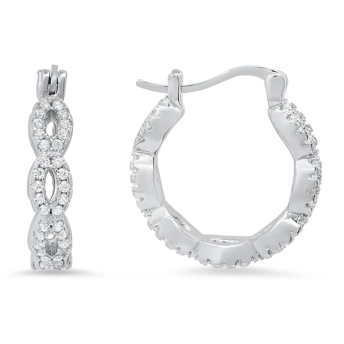 Sterling Silver Swirl CZ Hoop Earrings